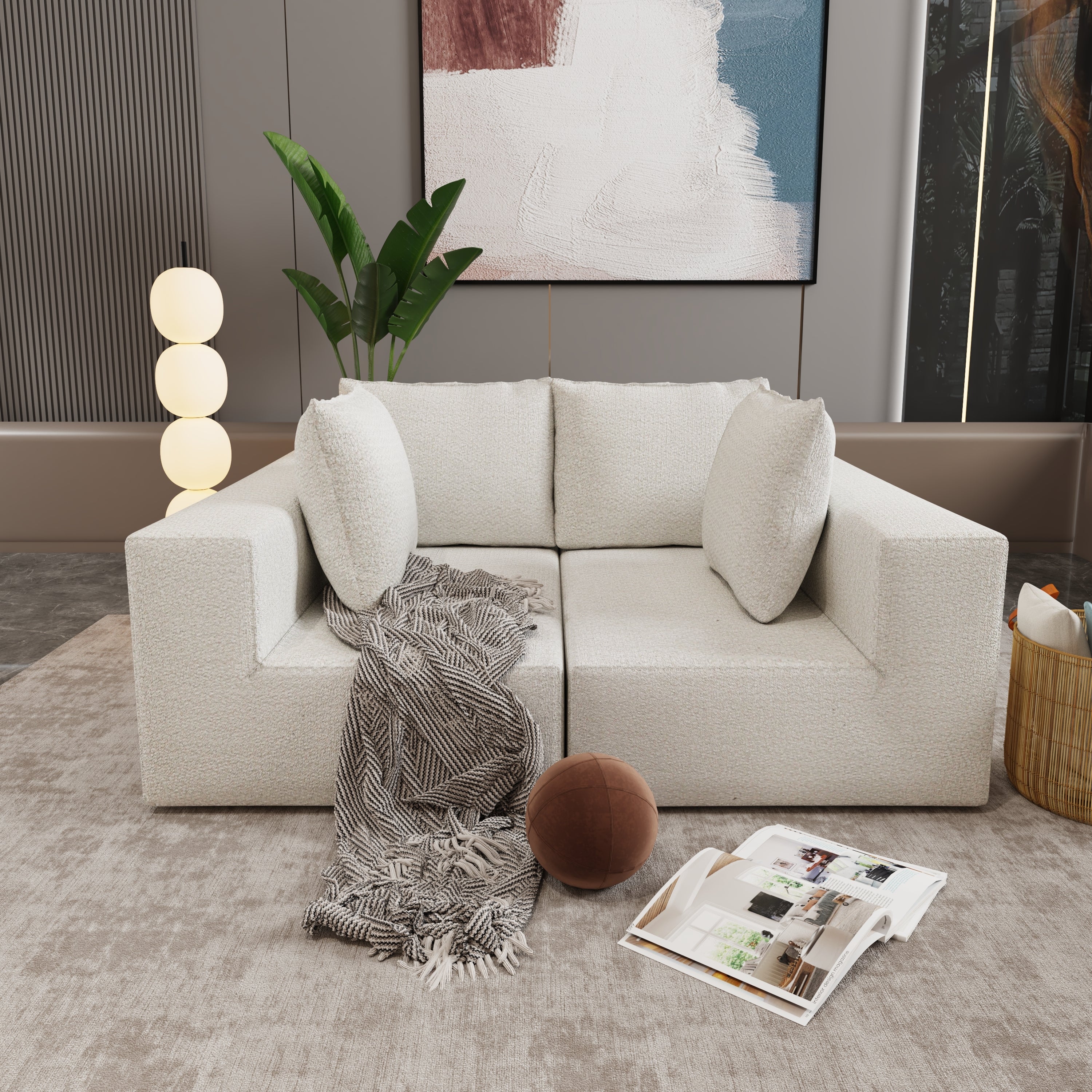 Four seater combination sofa, sofa bed, made of high-density sponge and soft linen fabric, with multiple combination methods (beige)