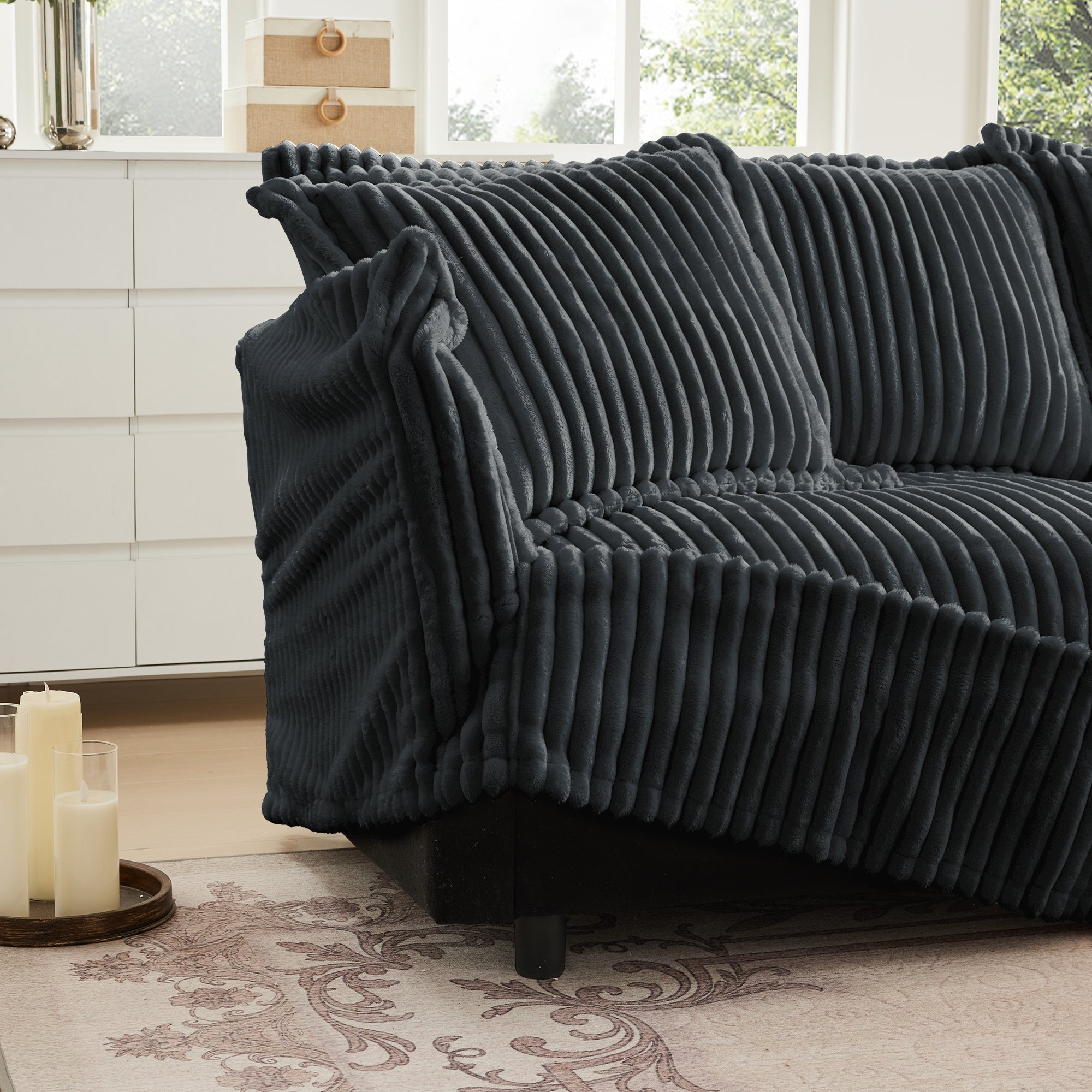 Upholstered Slipcovered Armchair with Ottoman,  Deep Seat Armchair W/ Wide Ottoman for Living Room, Armchair Sets with Large Soft Pillows(Set of 2),Gray Corduroy Fabric