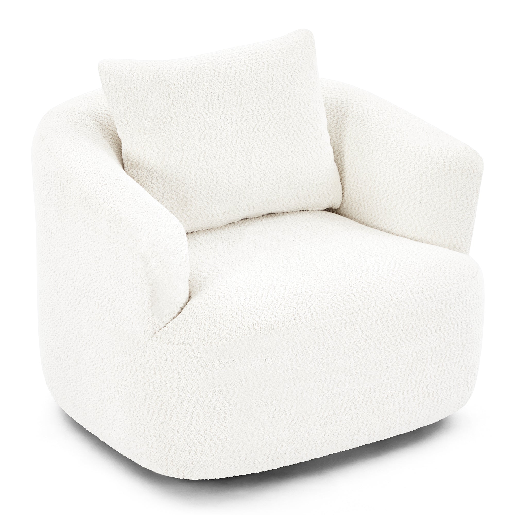 360° Swivel Barrel Sofa Chair with Throw Pillow, Chenille Upholstered Accent Chair, Beige, 38.2'