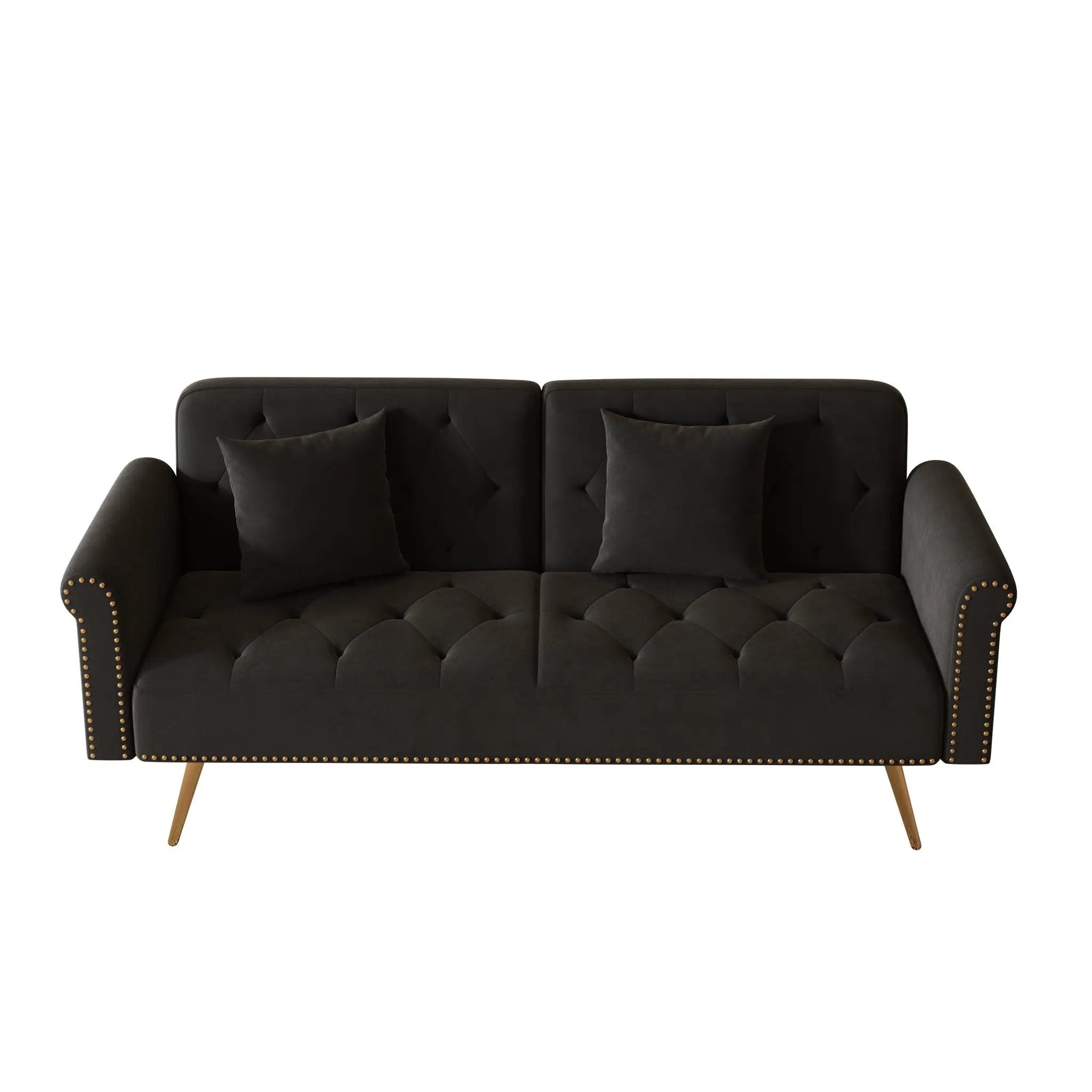 Luxurious Sofa Bed With Nail Head Trim And Matching Pillow