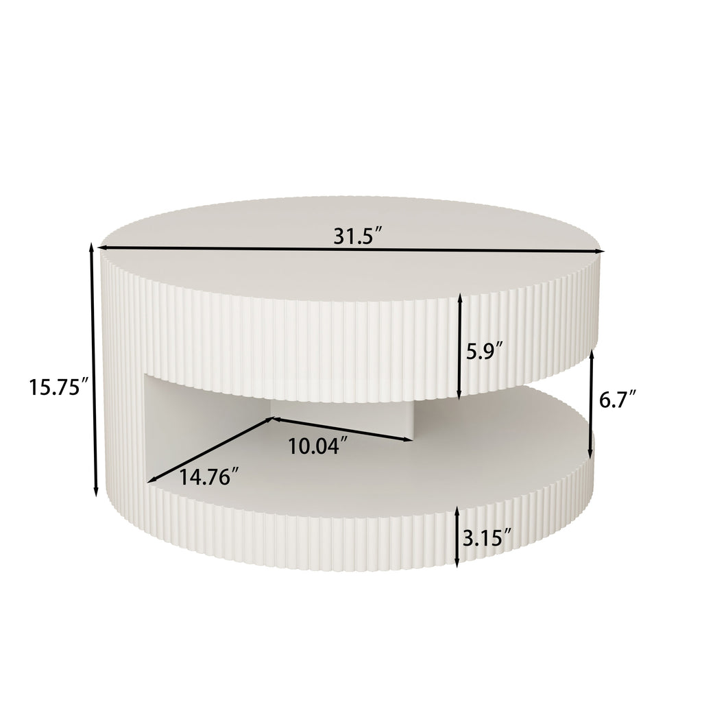 31.5'' Round Coffee Table,Modern Center Table with Storage,Vertical Stripe Design Coffee Table for Living Room,Bedroom(White)