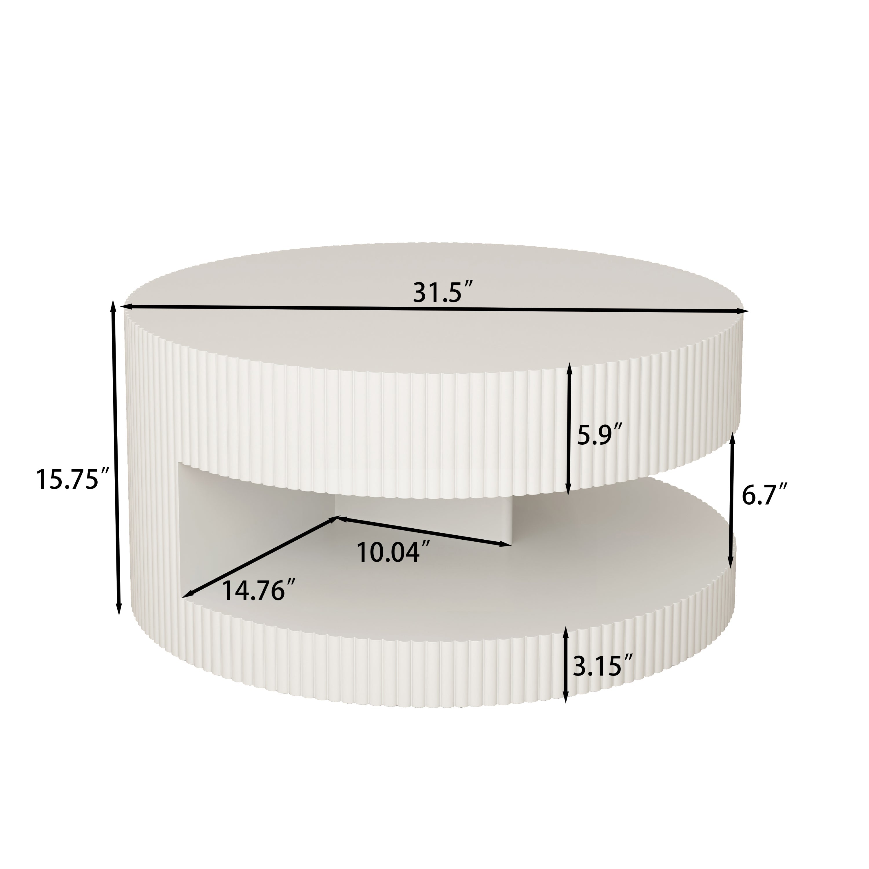 31.5'' Round Coffee Table,Modern Center Table with Storage,Vertical Stripe Design Coffee Table for Living Room,Bedroom(White)