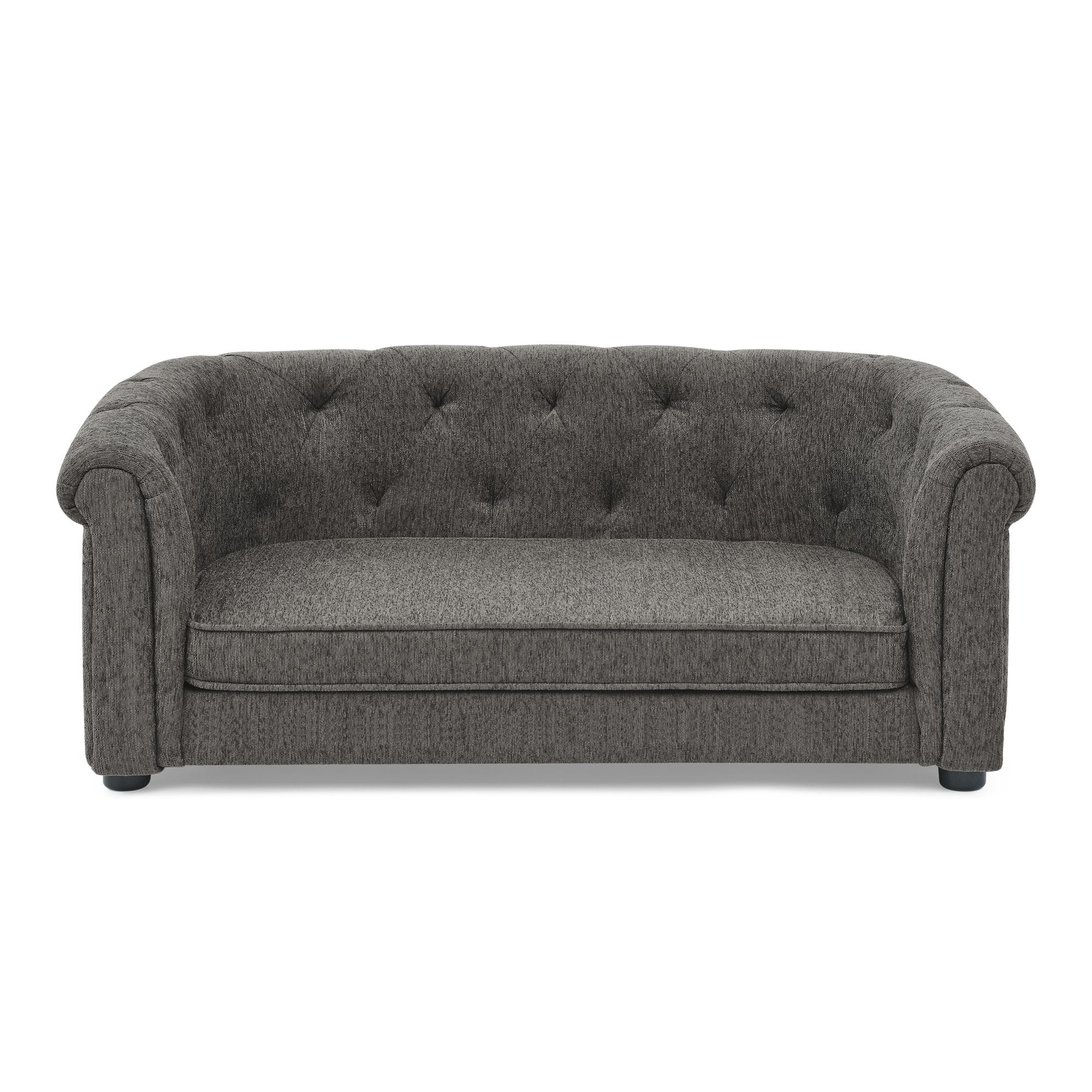 Pet sofa with arc-shaped backrest and armrests, contemporary rectangular pet sofa crafted from breathable linen  cozy soft cushion dog sofa --Dark grey
