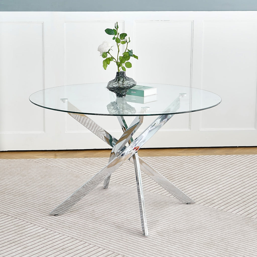 Modern simple glass table, high quality tempered glass metal material, multi-functional office learning table, electroplated square table legs (set of 1)