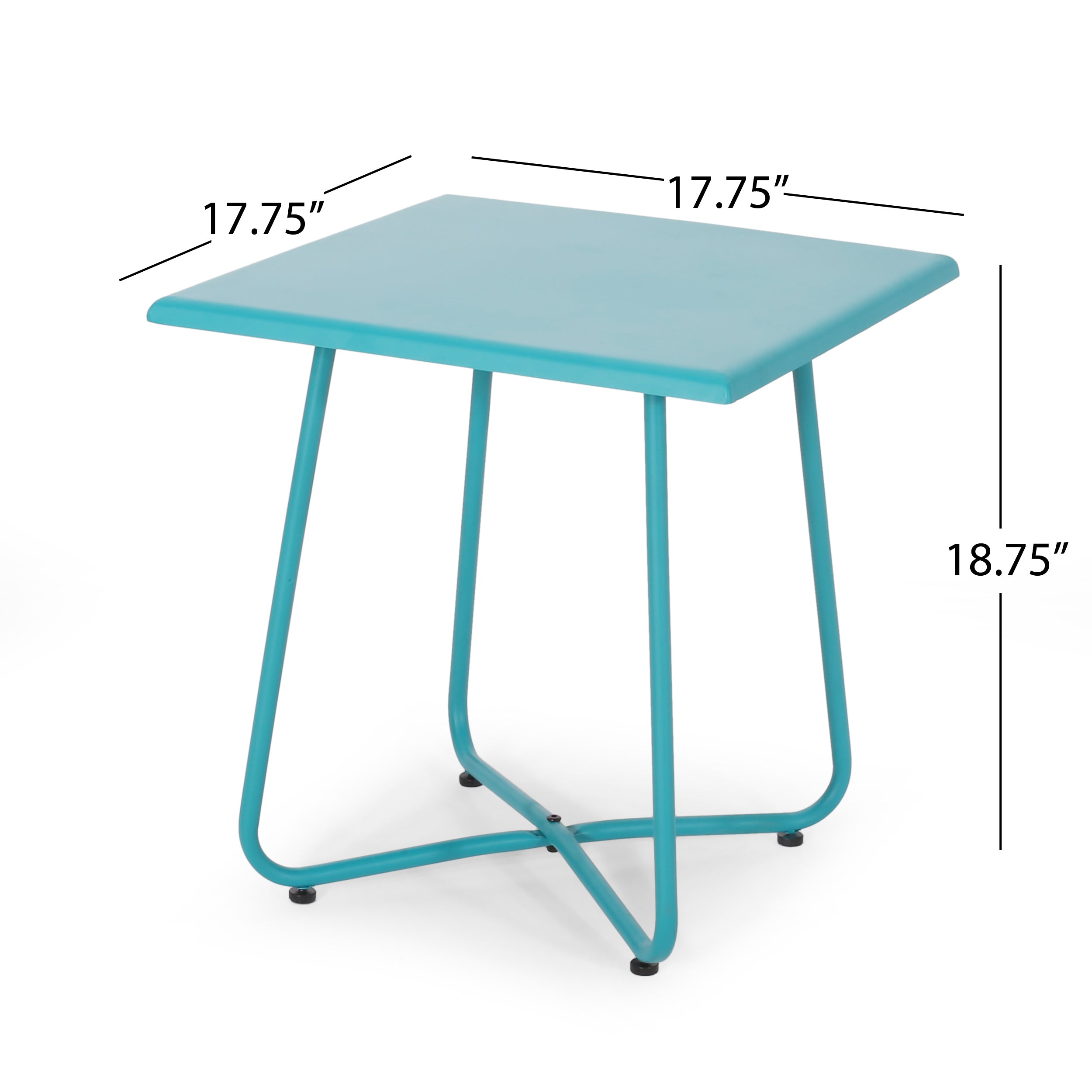 18' Outdoor Steel Side Table with X-Shape Bottom Crossing Legs, Teal