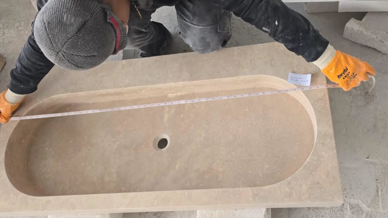 Stone sink: light travertine natural stone basin for above-vanity bathroom use, Villohome