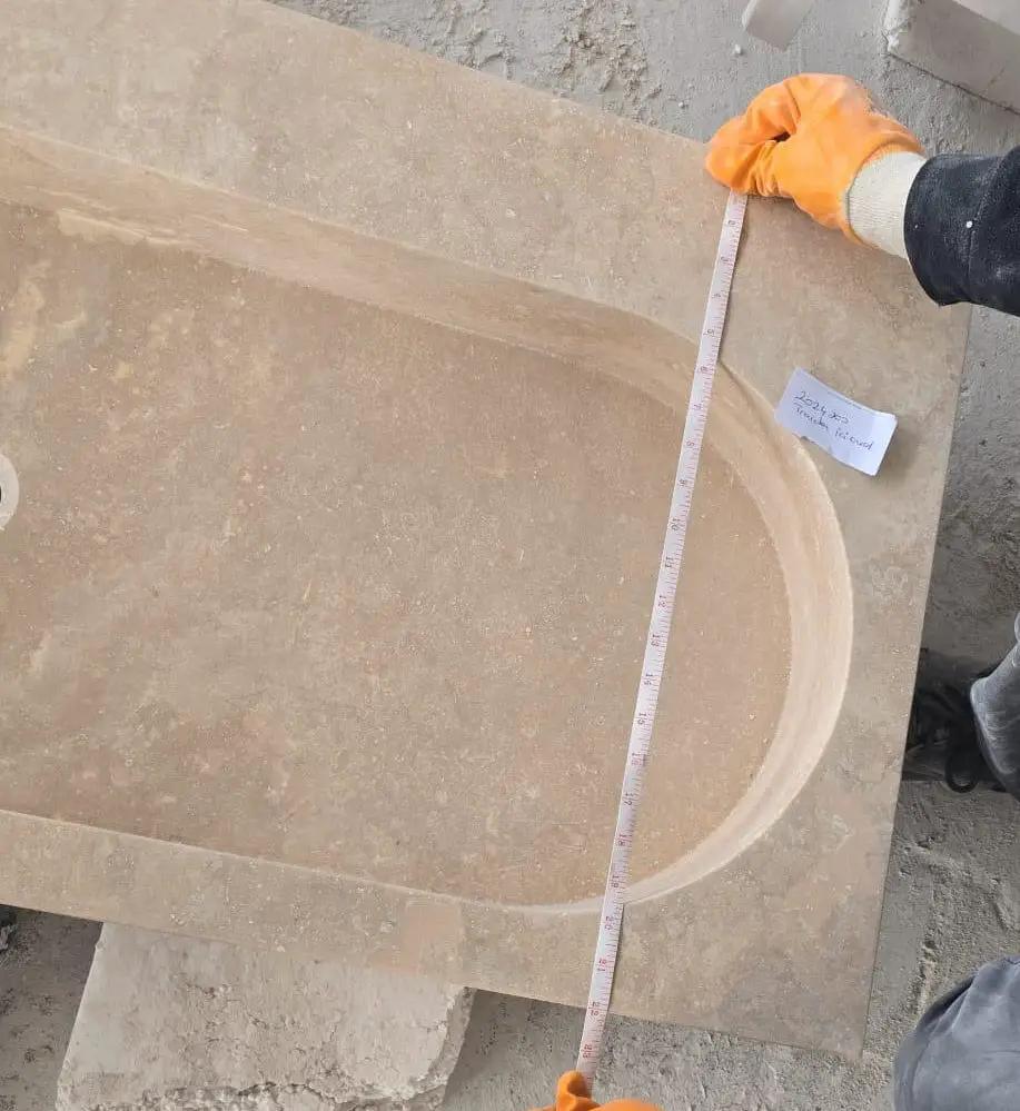 Stone sink light travertine natural stone basin for above-vanity bathroom by Villohome
