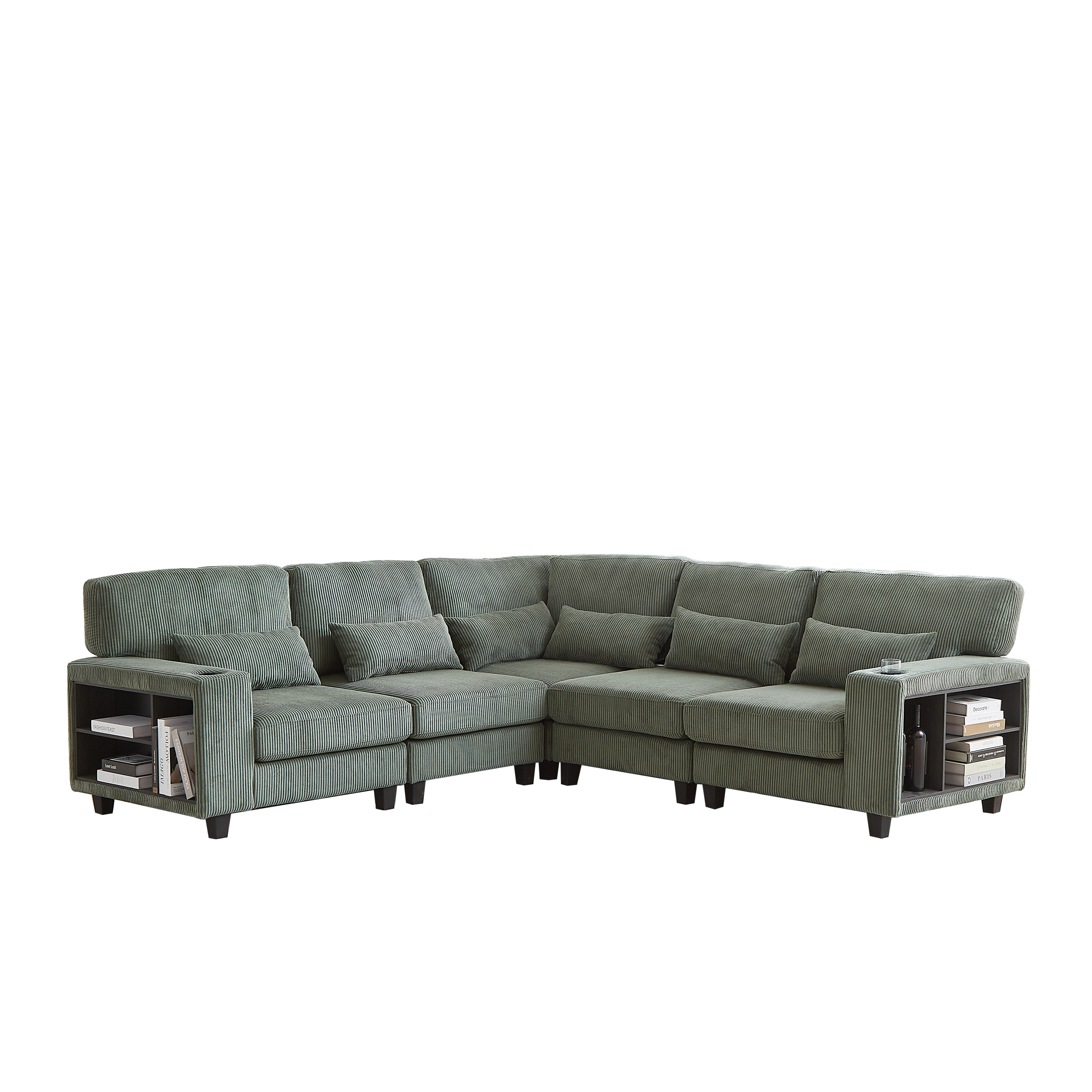 102.75*102.75' L-Shaped Modular Sectional Sofa, Modern Corduroy Sectional Sofa, Arm with Storage With Cup Holder 5-Seat Convertible Sectional Sofa for Living Room, Bedroom, Lounge and Projection Room
