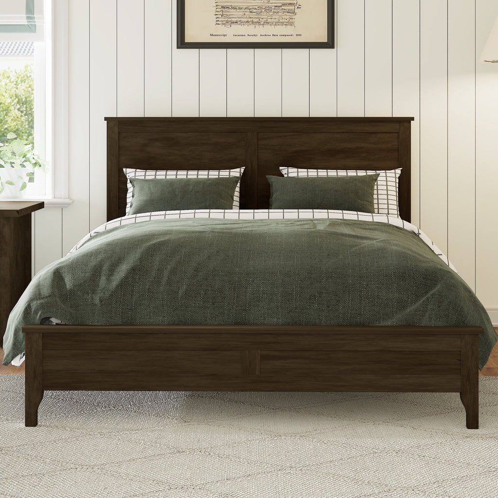 Modern Espresso Solid Wood Full Size Platform Bed with Sturdy Wooden Slats Support
