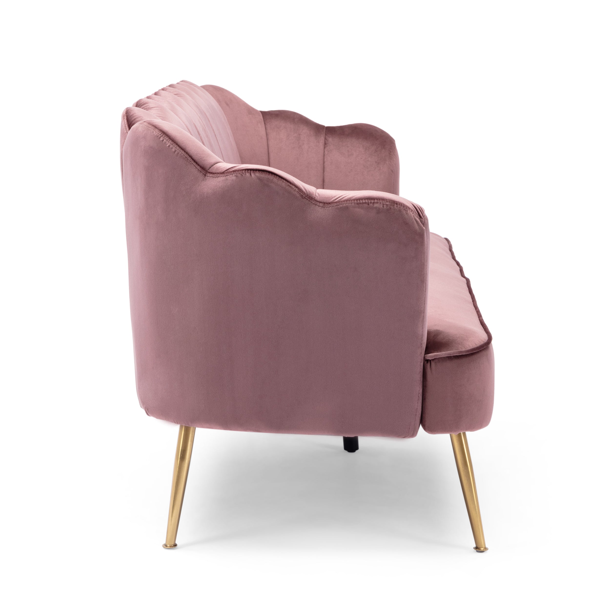 Modern Glam Velvet 3 Seater Sofa with Curvaceous Shell Design in Blush