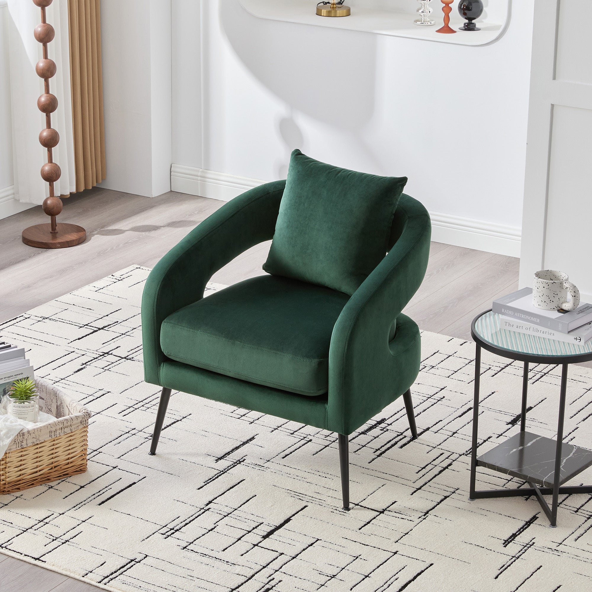 Mid Century Modern 3-Piece Velvet Upholstered Sofa Set with Metal Legs, Green, Loveseat & 2 Accent Chairs for Small Living Spaces