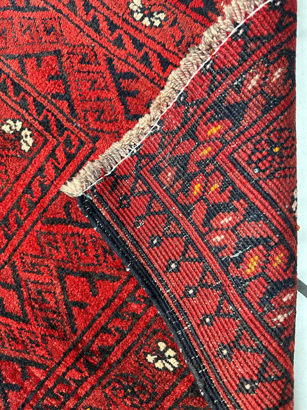 Hand-Knotted Afghan Turkoman Waziri Wool Rug – 6'9" x 9'6" – Vintage Red Elegance