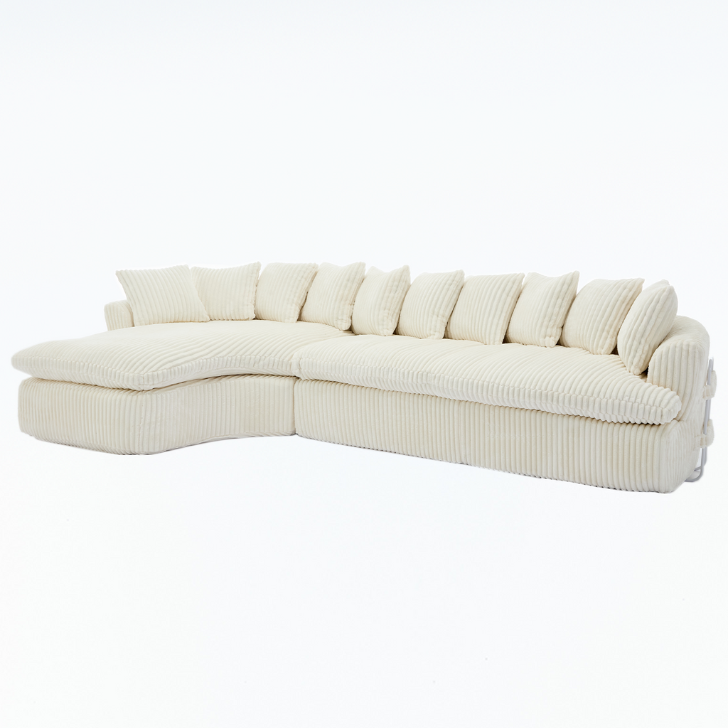 127''  Large Sectional Sofa ,Elegant Curved Design ,High-Resilience Foam ,Ten Back Cushions,L-Shape Left Sofa,No Assembly  Required , (Beige-Soft Corduroy Fabric)