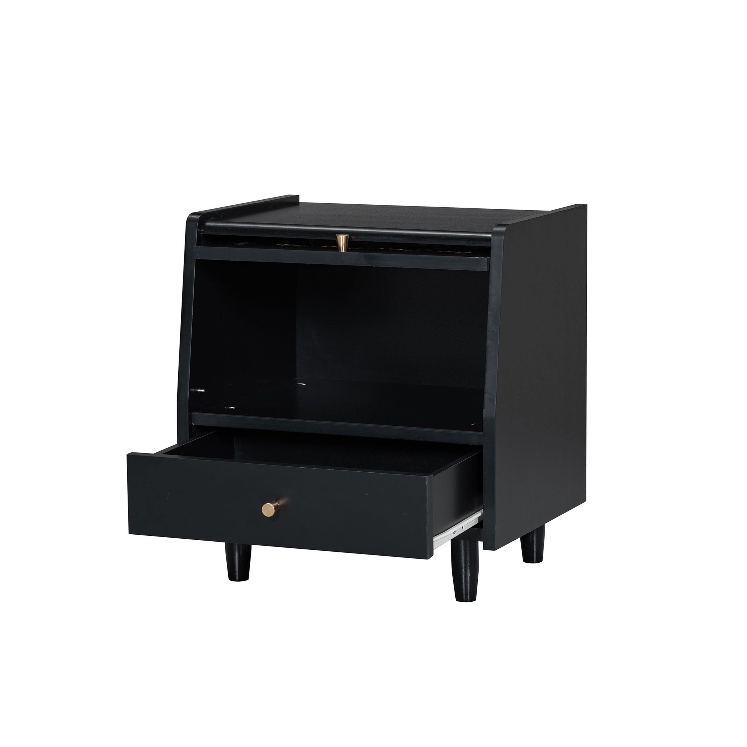 3 Pieces Bedroom Set with Full Size Wooden Bed Frame, 1 Vintage  Nightstand and 1 Makeup Vanity Set with Stool,Black