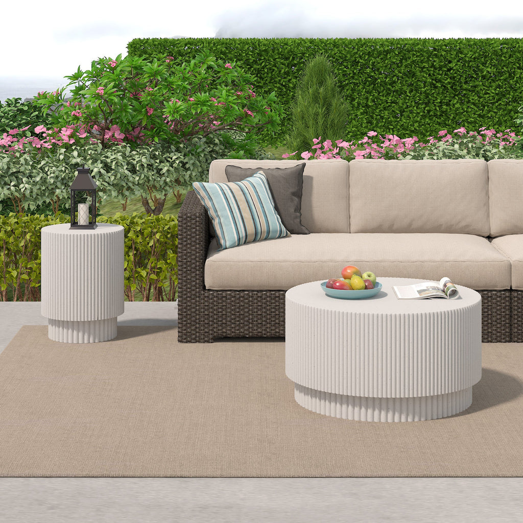 15.72-inch H-barrel coffee table, Nordic style, simple design, suitable for indoor and outdoor use, magnesium oxide material, suitable for living room, bedroom or garden sofa