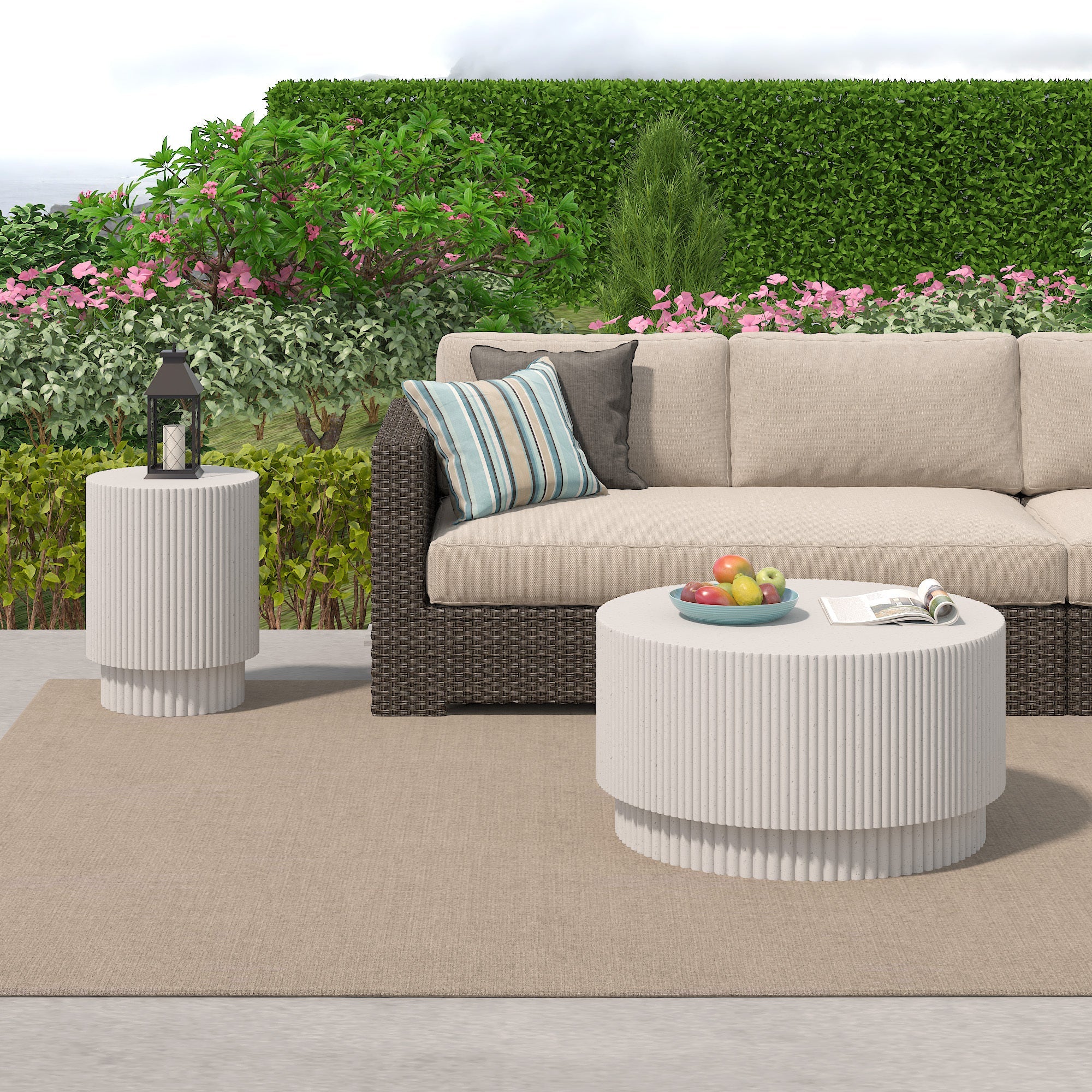 15.72-inch H-barrel coffee table, Nordic style, simple design, suitable for indoor and outdoor use, magnesium oxide material, suitable for living room, bedroom or garden sofa