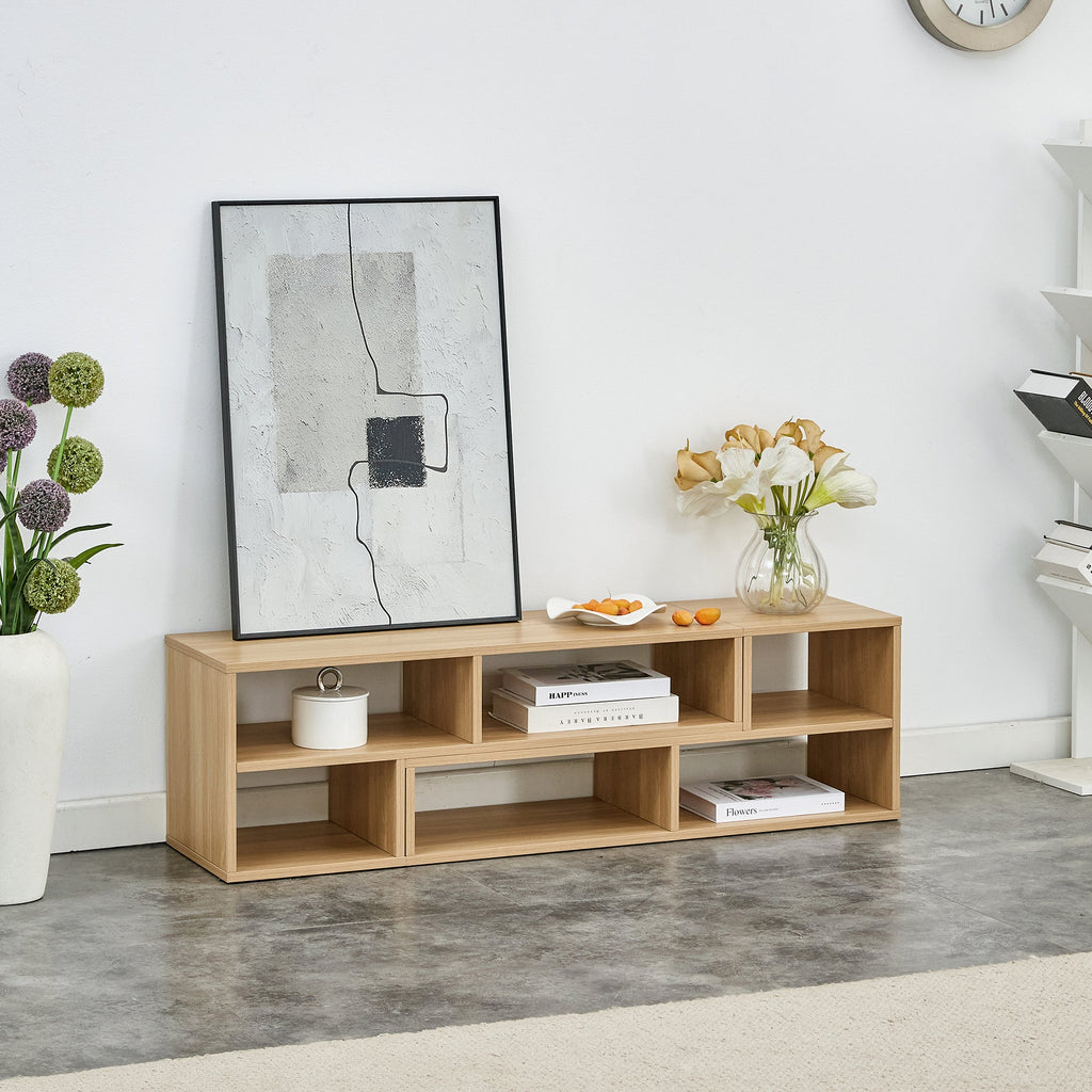 2-Piece Cube TV Stand and L-Shaped Entertainment Center with Open Storage and 2 Shelves – Burly Wood MDF