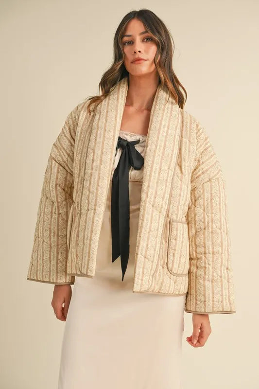 MABLE Floral Printed Quilted Open Jacket