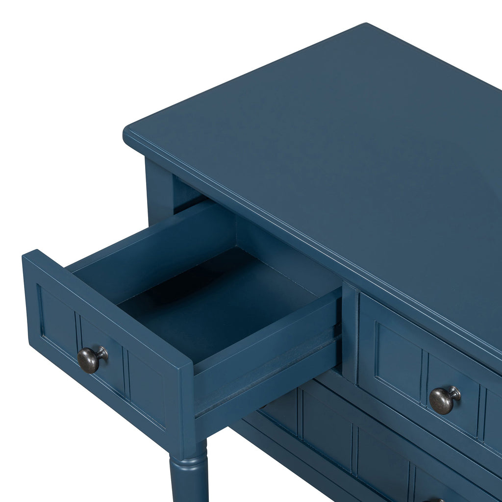 TREXM Narrow Console Table, Slim Sofa Table with Three Storage Drawers and Bottom Shelf (Navy)