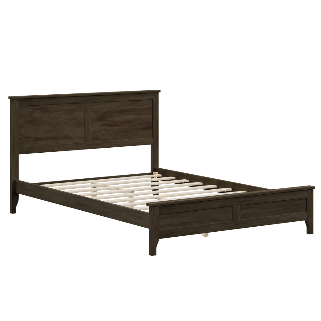 Modern Espresso Solid Wood Full Size Platform Bed with Sturdy Wooden Slats Support