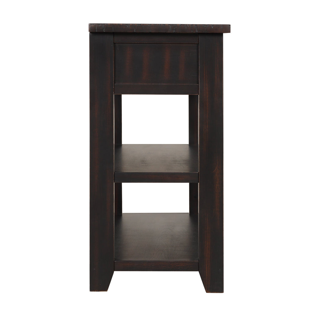 48'' Solid Pine Wood Top Console Table, Modern Entryway Sofa Side Table with 3 Storage Drawers and 2 Shelves. Easy to Assemble ( Black)