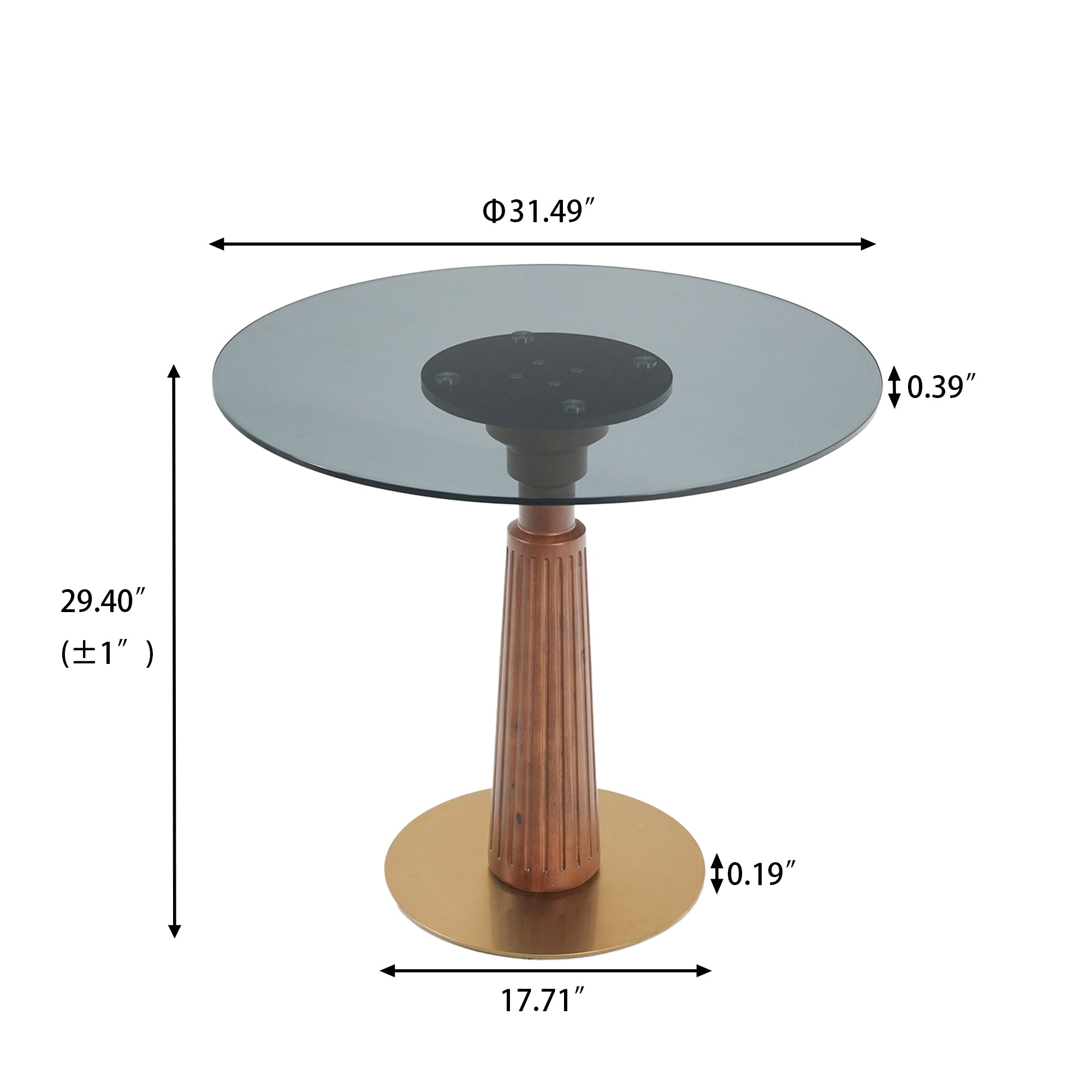 Modern Round Dining Table, 33.5' Tempered Glass Table with Wooden Leg & Gold Base, 2 - Person Kitchen Table for Small Space, 150lbs Weight Capacity(Only the Negotiation Table)
