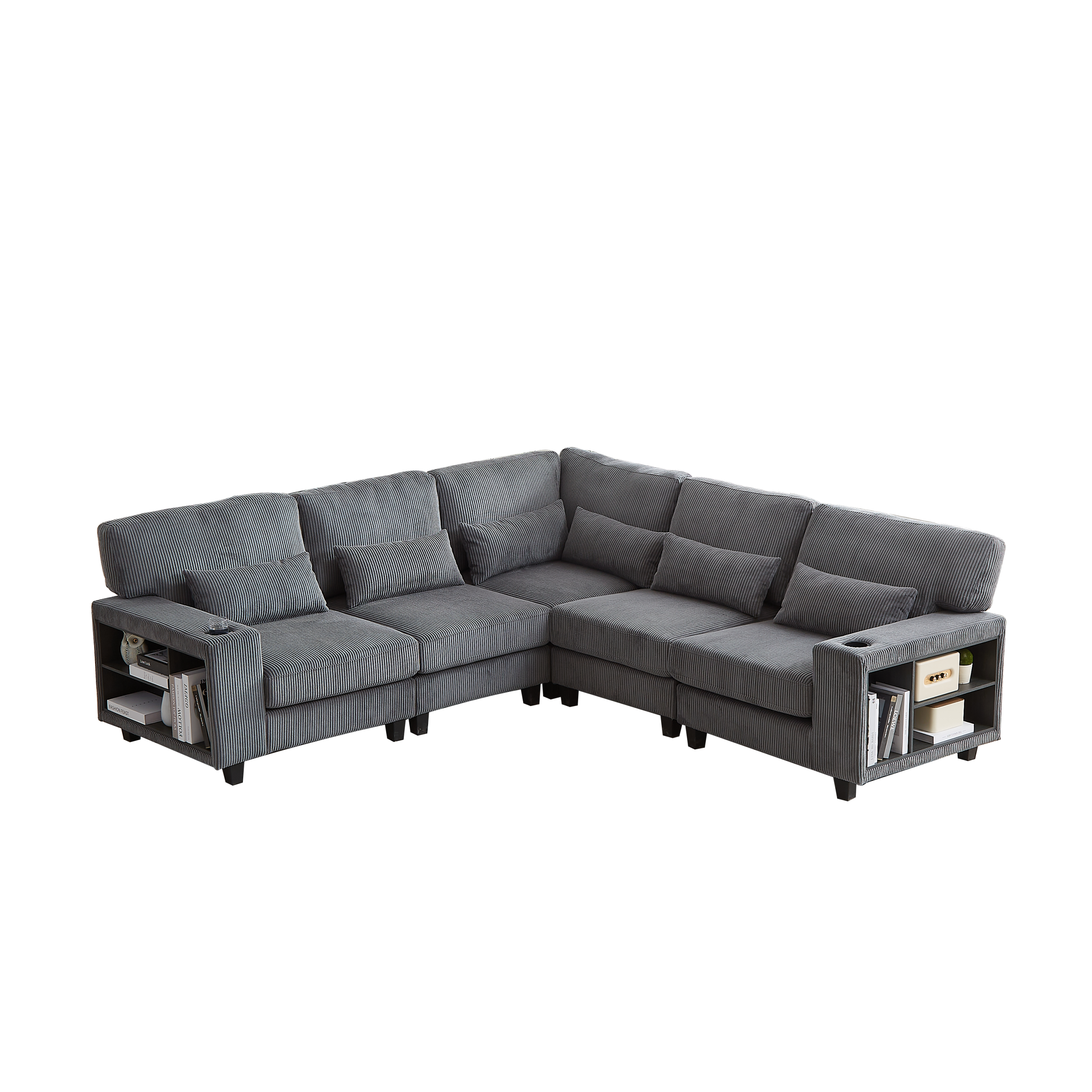 102.75*102.75' L-Shaped Modular Sectional Sofa, Modern Corduroy Sectional Sofa, Arm with Storage With Cup Holder 5-Seat Convertible Sectional Sofa for Living Room, Bedroom, Lounge and Projection Room