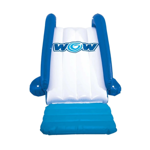 WOW Watersports Cascade Pool Slide, blue and white inflatable pool slide with WOW logo