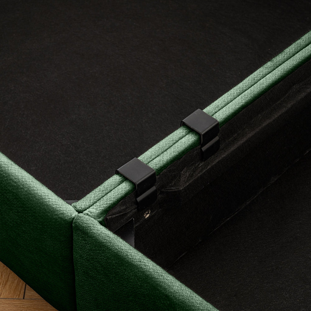 Stylish Green Chenille 2-Seater Sofa with 2 Ottoman Storage Seat, Cylindrical Backrest and Armrests, Modern Fabric Loveseat Featuring Hidden Storage Space