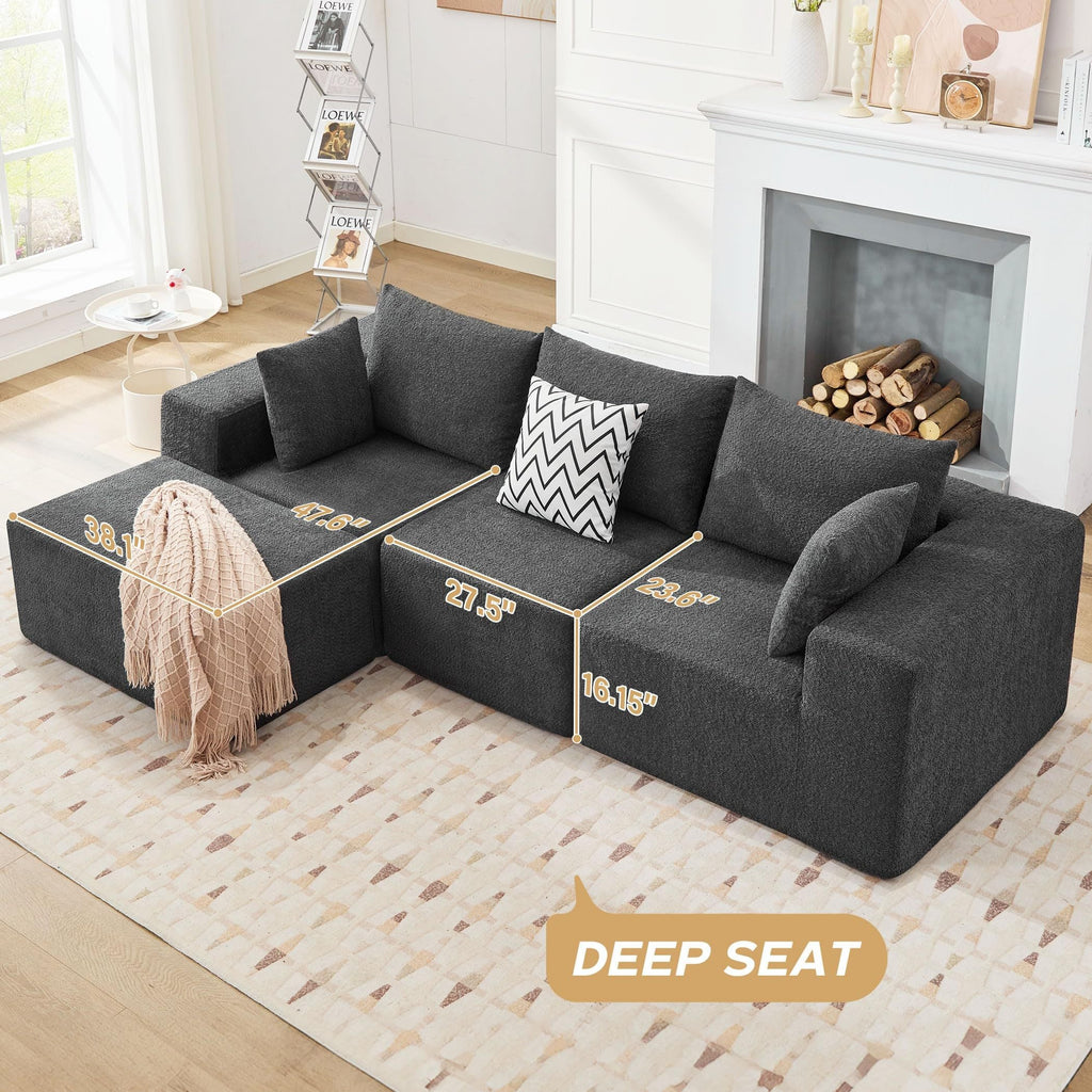 103' Modular Sectional Sofa, L Shaped Cloud Sectional Couch with Deep Seats, Modern Boneless Couch with Chaise, No Assembly Foam Couches, Upholstered Couches for Living Room & Bedroom & Game Room