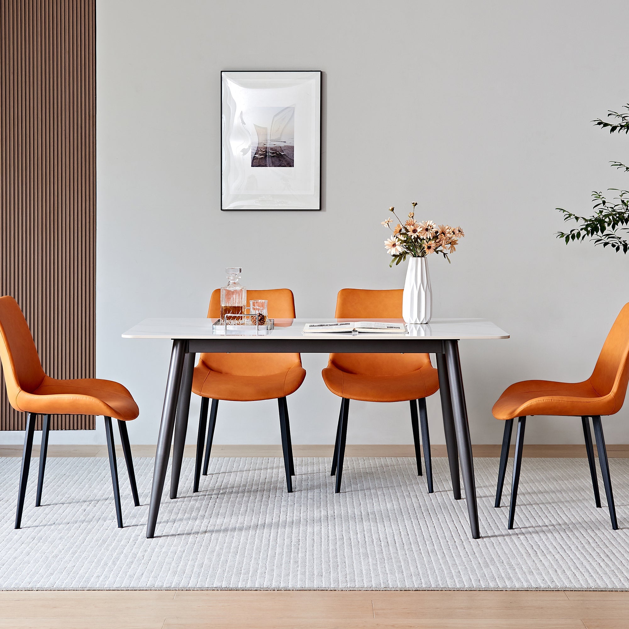 Large Rectangular Table with Strong Metal Base Modern Stone Dining Table For Kitchen 1.6m