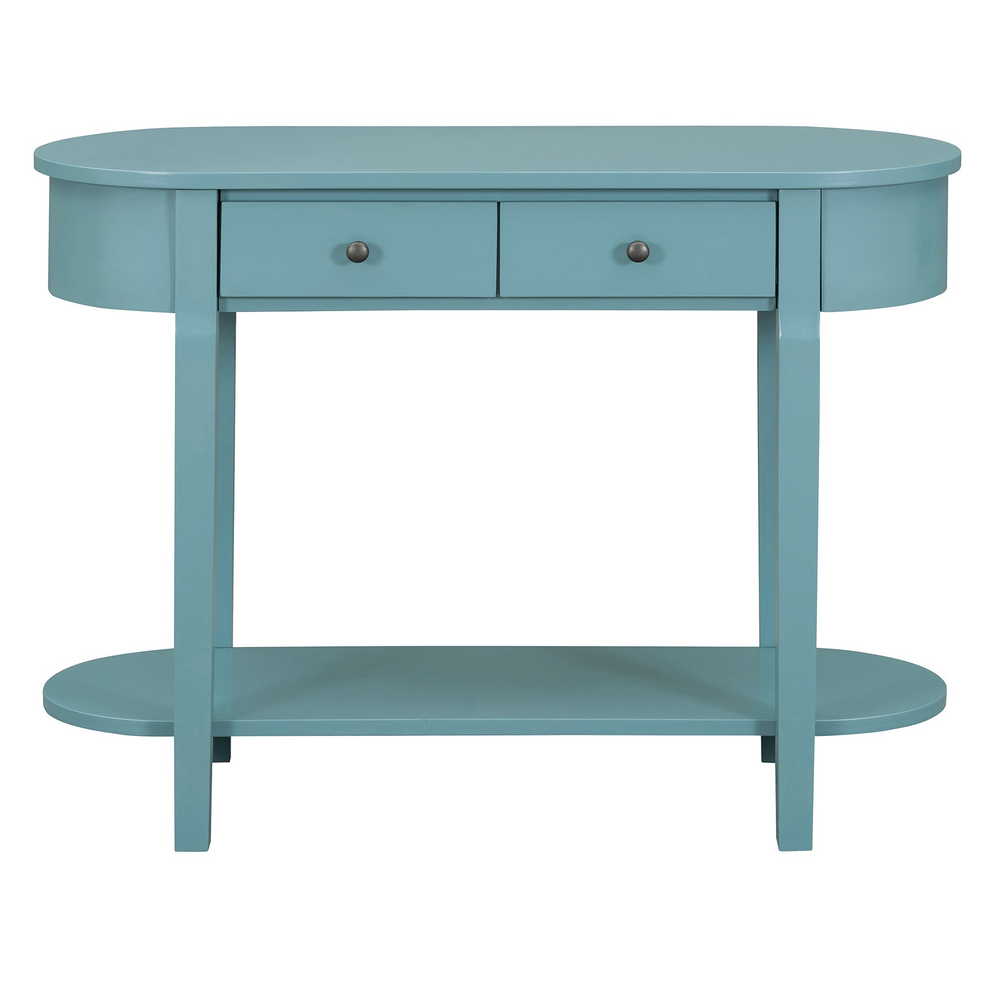 TREXM Elegant Retro Console Table with Curved Design and Smooth Glaze for Entryways, Living Rooms and hallways (Turquoise Green)