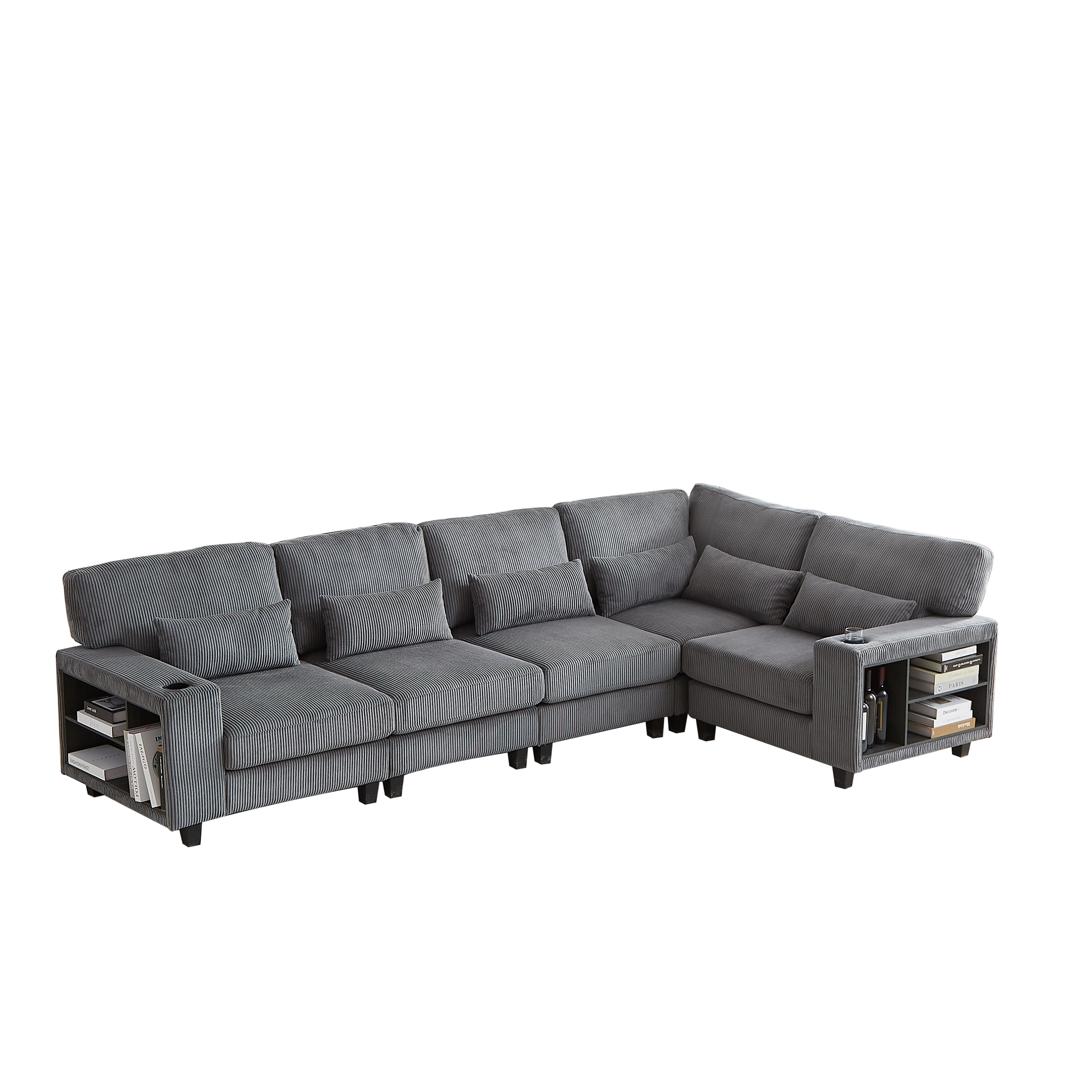 102.75*102.75' L-Shaped Modular Sectional Sofa, Modern Corduroy Sectional Sofa, Arm with Storage With Cup Holder 5-Seat Convertible Sectional Sofa for Living Room, Bedroom, Lounge and Projection Room