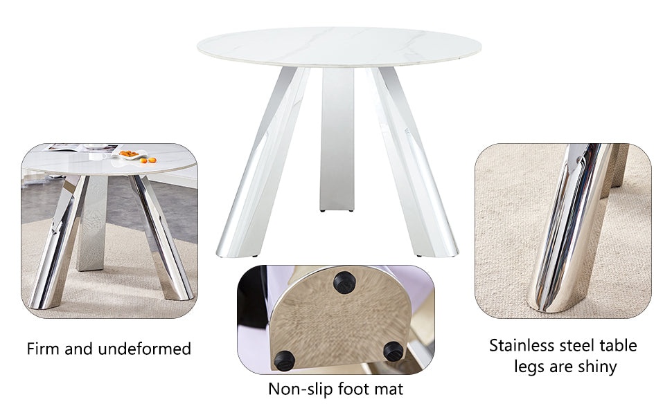 42' Luxury Sintered Stone Table: 0.45' Durable Top + 6' Steel Legs, 350lb Capacity, Stain/Heat-Resistant White/Gray Veined Surface - Modern Minimalist Design