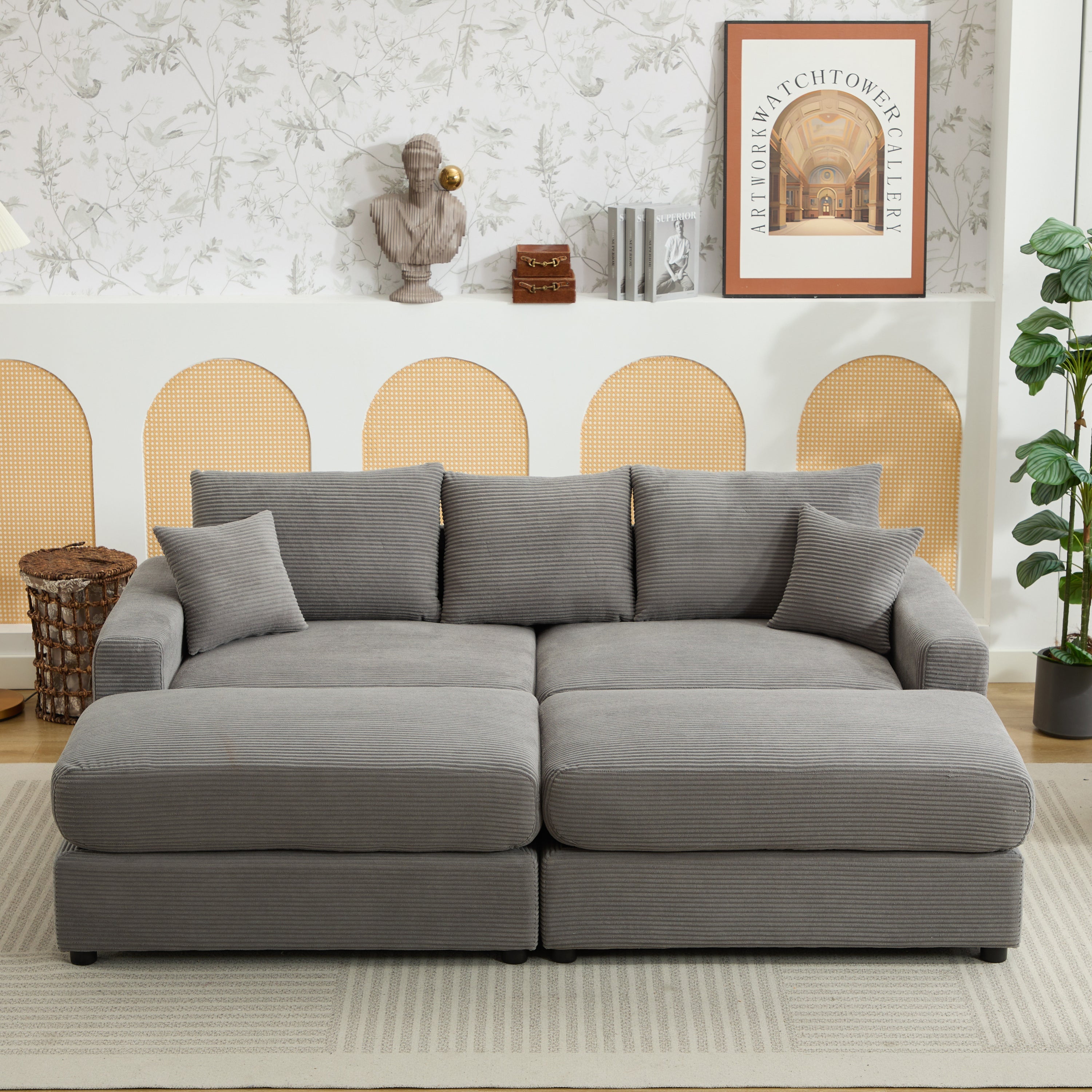 Modern Sectional Couch , 2 Pieces Corduroy Couch Cushion Covers , Soft Stretch Sofa Slipcovers with 2pcs Pillows