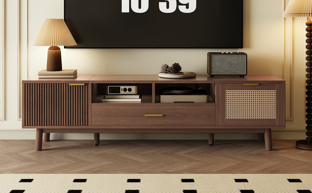 Wood Fashionable TV Stand for 75' TVs, TV Cabinet with Soft-Closing Door and Drop-Down Door Cabinet, Modern TV Consoles for Living Room, Bedroom