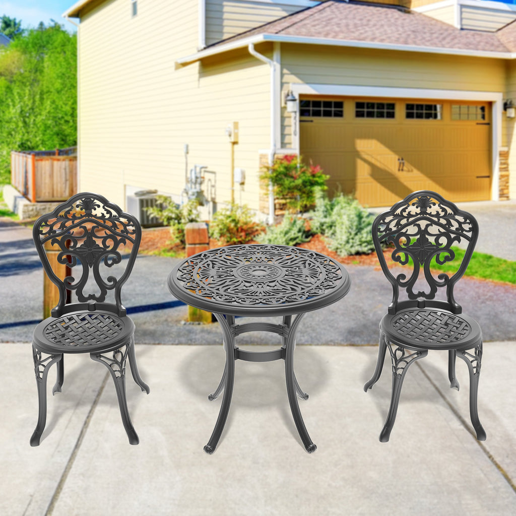 3-Piece Set Of All-Weather Cast Aluminum Dining Furniture Set With Black Frame