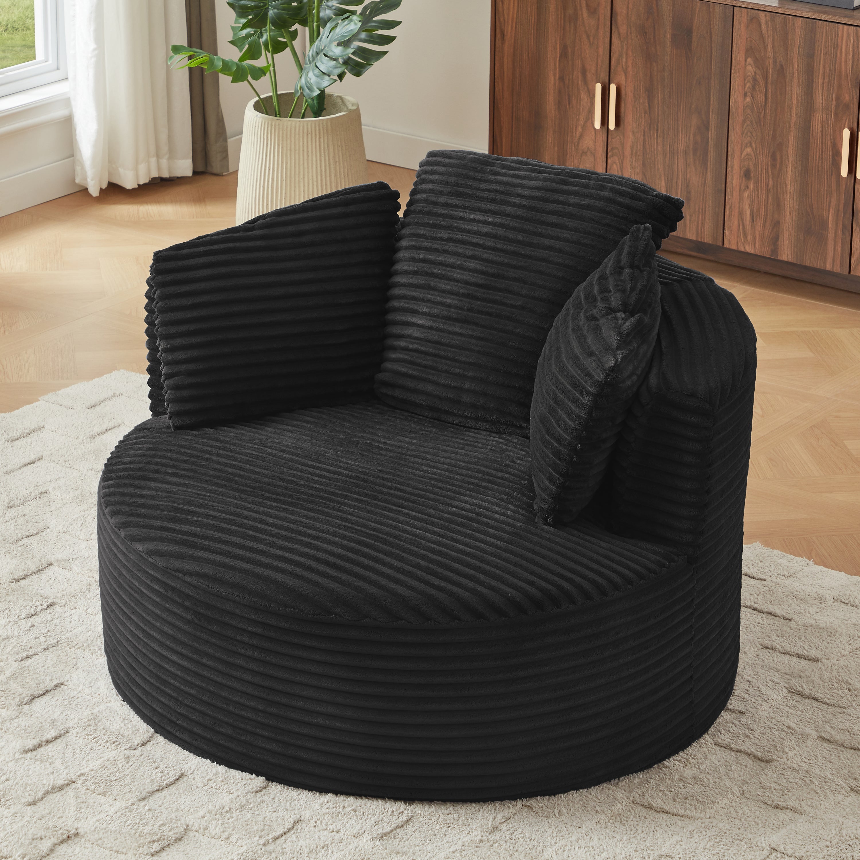 Compressible Corduroy Round Chair with Cushioned Backrest - Modern Comfort Seating for Living Room,Office,Apartment(no swivel)