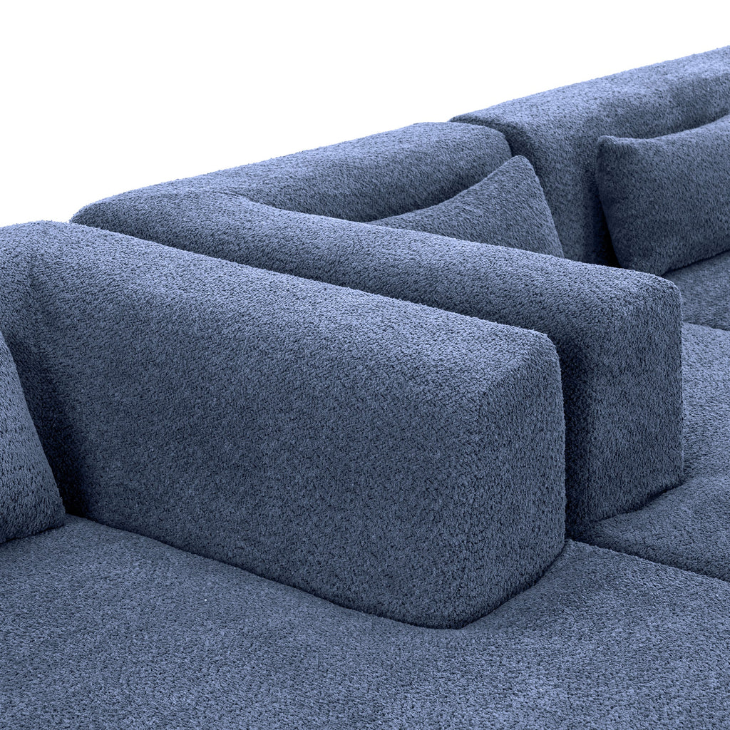 144' Upholstered Sofa Free-combined Sofa Couch with Two Chaise Lounge and Five Back Pillows for Living Room, Blue