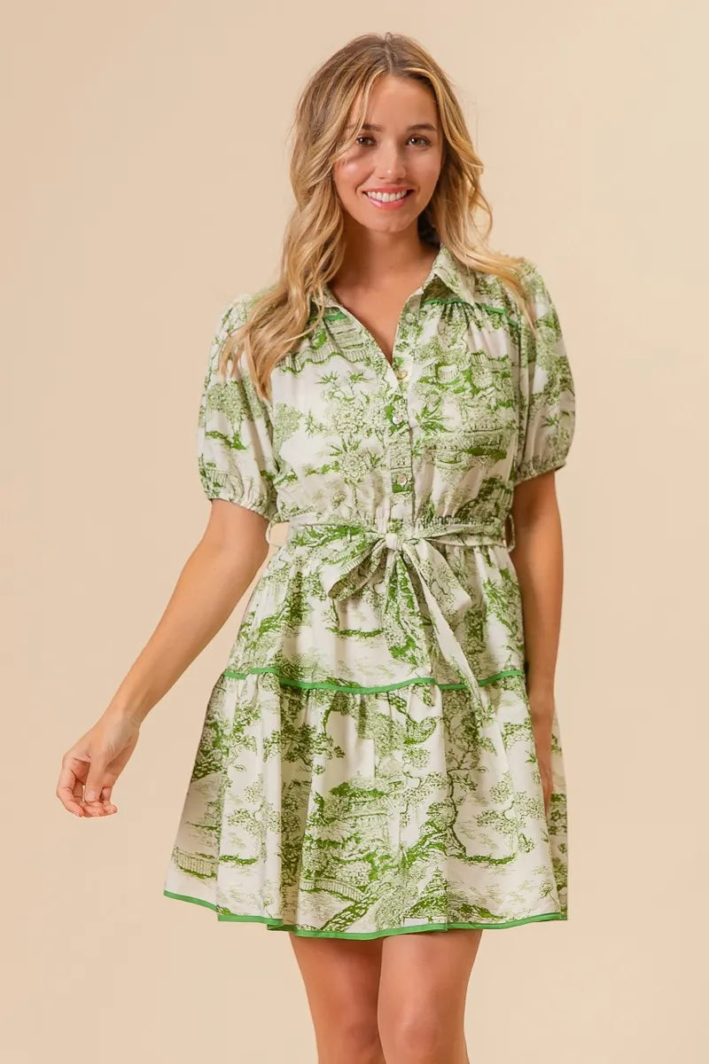 BiBi Woven Printed Tiered Dress