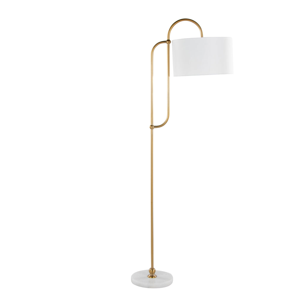 Leslie 63' Glam/Art Deco Metal Floor Lamp in White Marble and Gold Metal with White Linen Shade by LumiSource