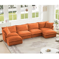 Slipcovered U Shape Sectional Wide and Deep Seat Sofa Couch, 4 Seater Sofa with French Edges Design Multiple Big Pillows, Soft Deep Seat Comfy Cloud Couch for Living Room, Apartment, Chenille Fabric