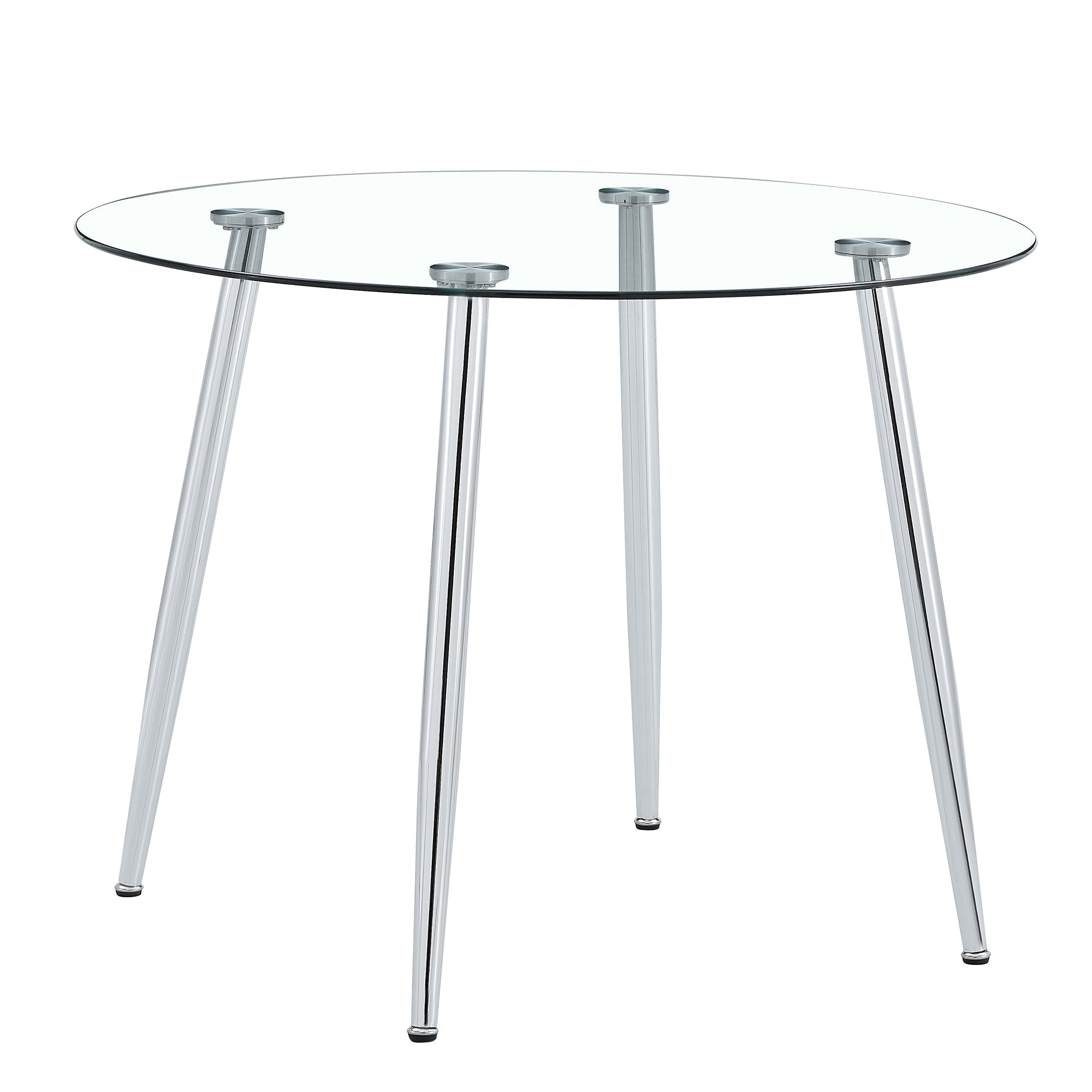 A glass tabletop with a diameter of 40 inches and a modern minimalist circular dining table with silver metal legs.Suitable for living rooms, and conference rooms.W1151S03392