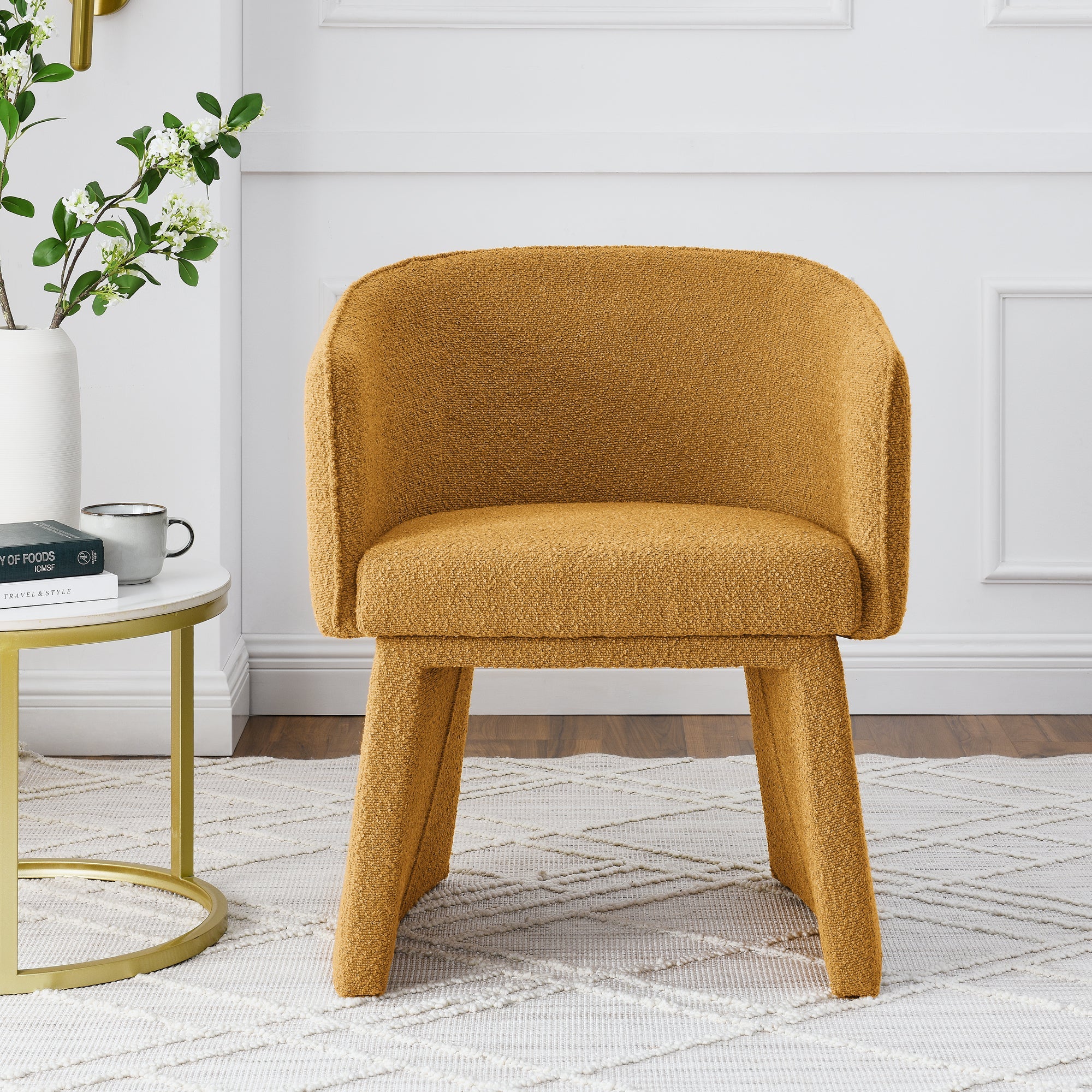 Modern style simple and elegant chair, orange leisure chair, suitable for dining/bedroom/living room/reception desk (assembly required)-Orange