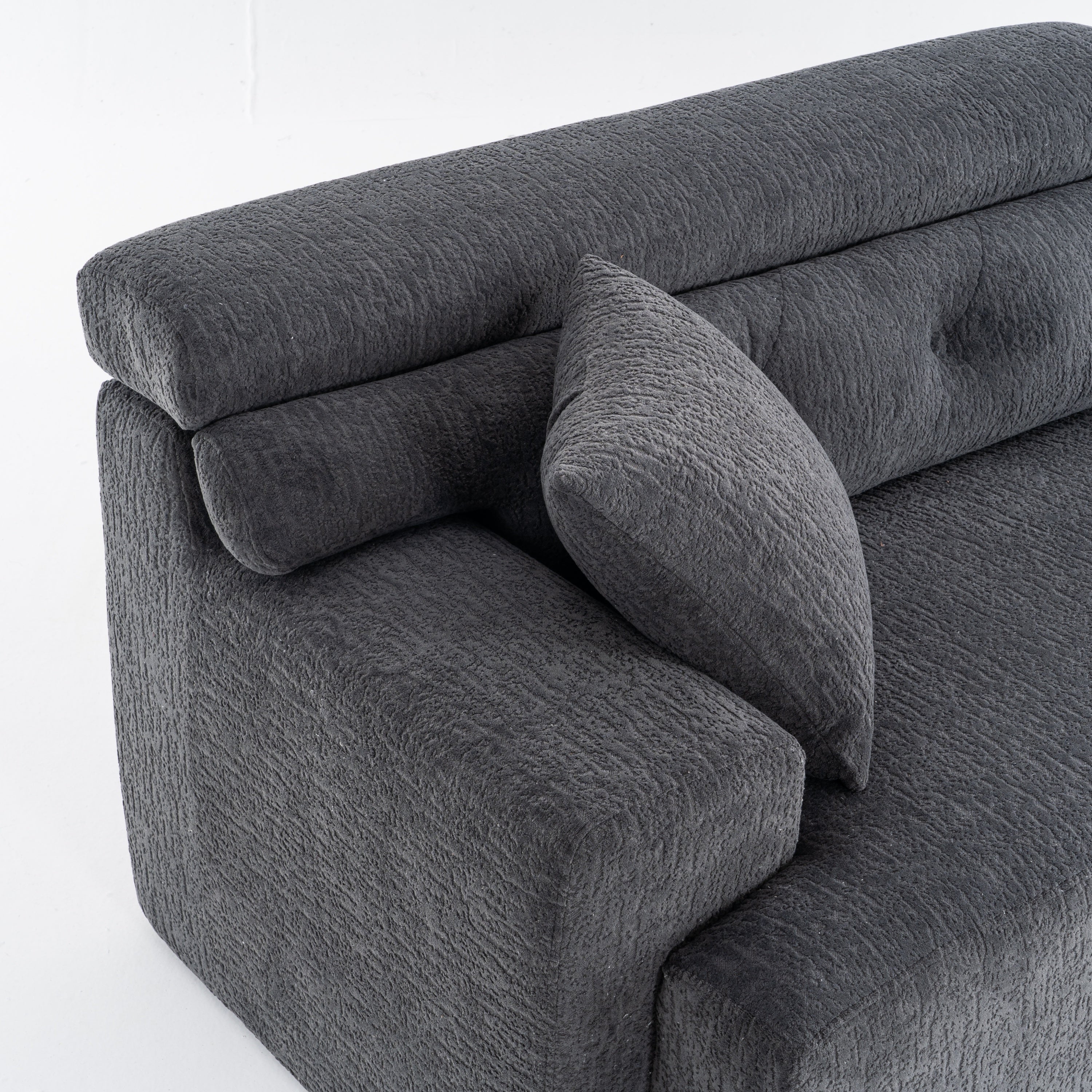 LY-029 GRAY COMPRESSION SOFA: 4-seater combined sofa, Wood Grain Chenille fabric, full sponge compression sofa,combined sofa with 2 pillows  for living/ Home Furniture/ Apartment