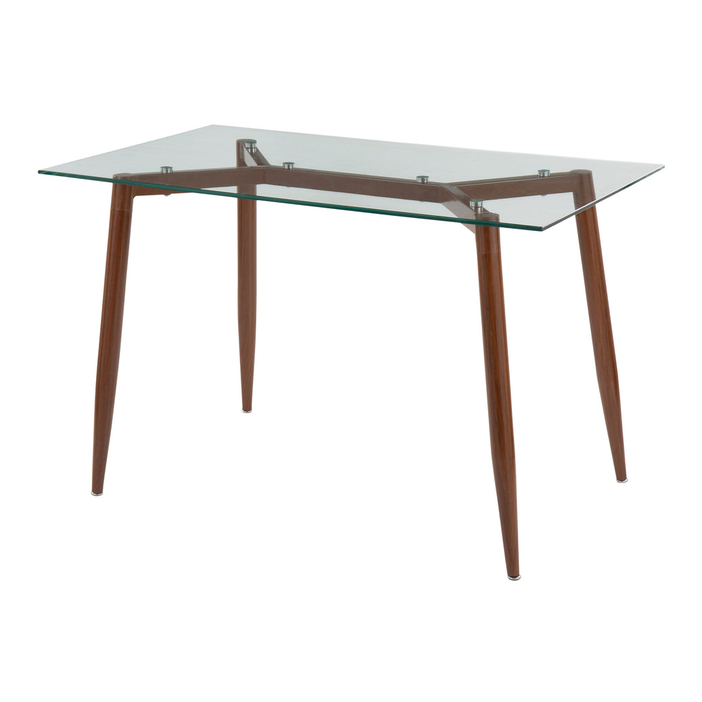 Clara Contemporary Table in Walnut Metal with Clear Tempered Glass Top by LumiSource