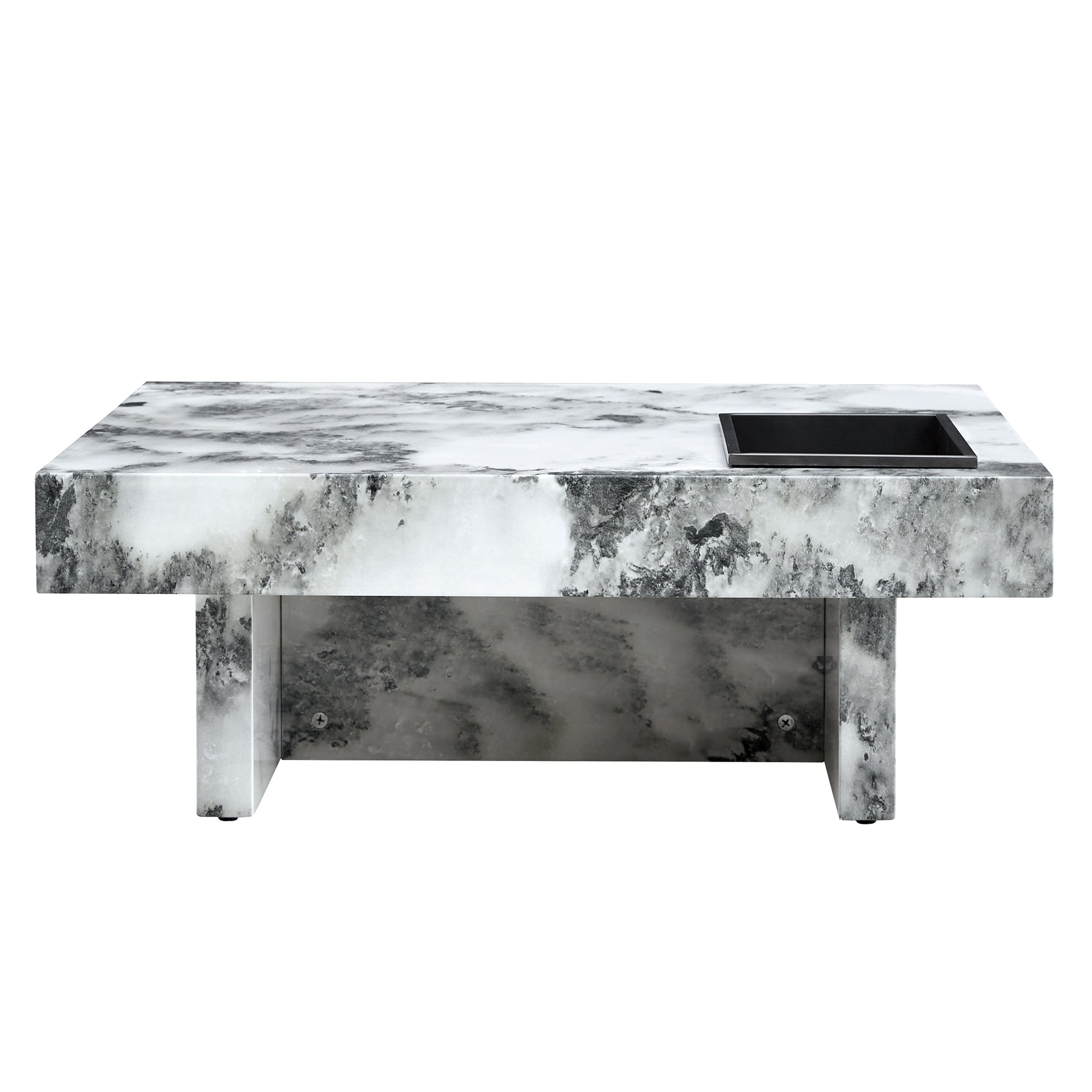 A modern and practical coffee table, black and white in imitation marble pattern, made of MDF material. The fusion of elegance and natural fashion 31.4"* 31.4"* 12 "