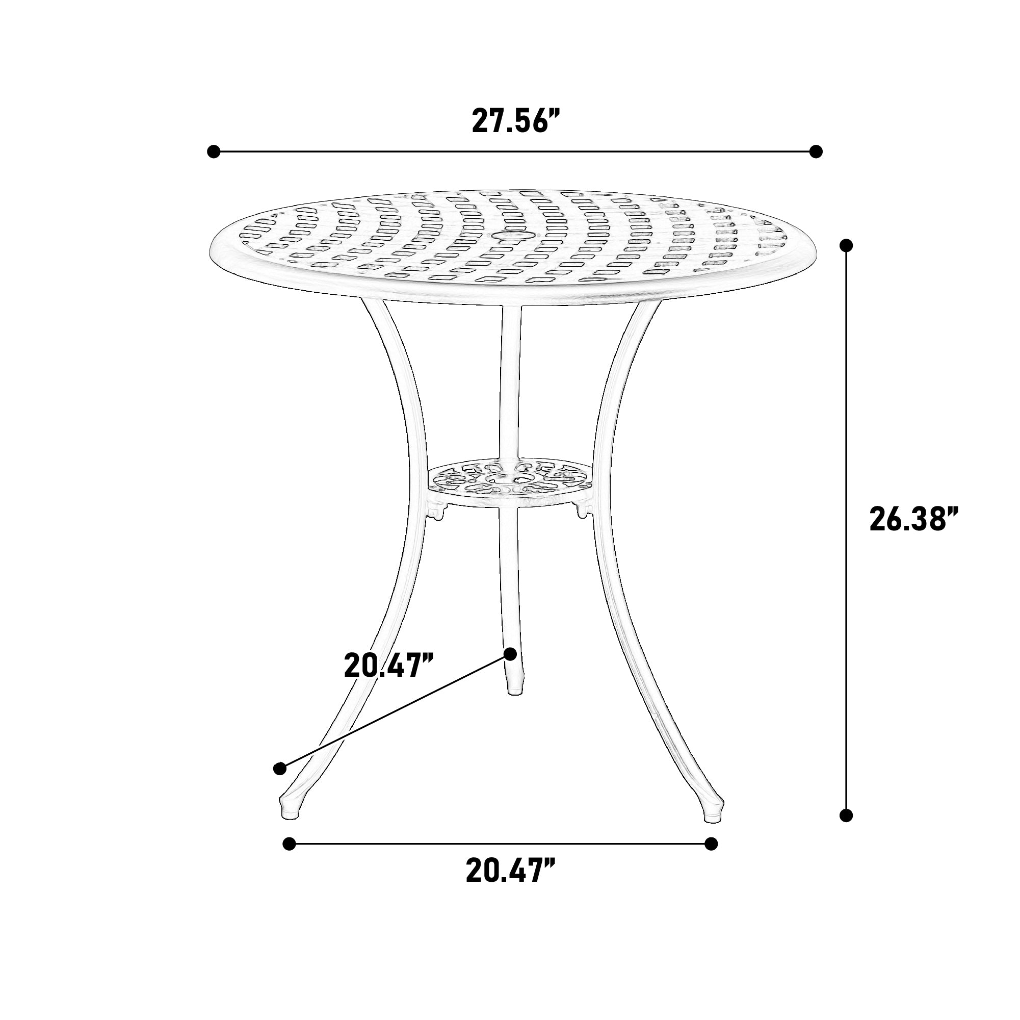 3 Piece Patio Bistro Set Cast Aluminum Bistro Table and Chairs Set of 2 with Umbrella Hole,All Weather Metal Bistro Table Set,Outdoor Patio Furniture Set for Garden White