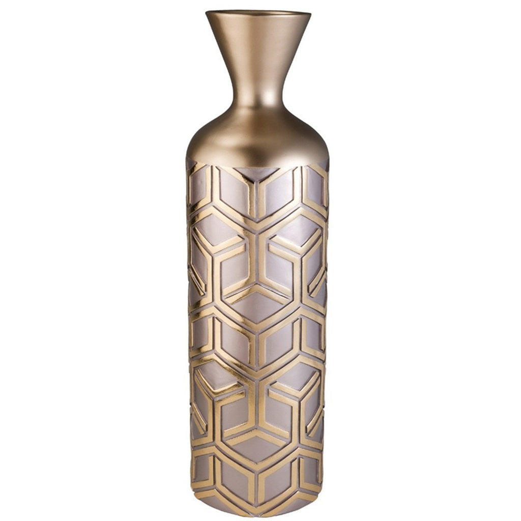 22" Tall Polyresin Decorative Vase, Weave Rose Gold Design