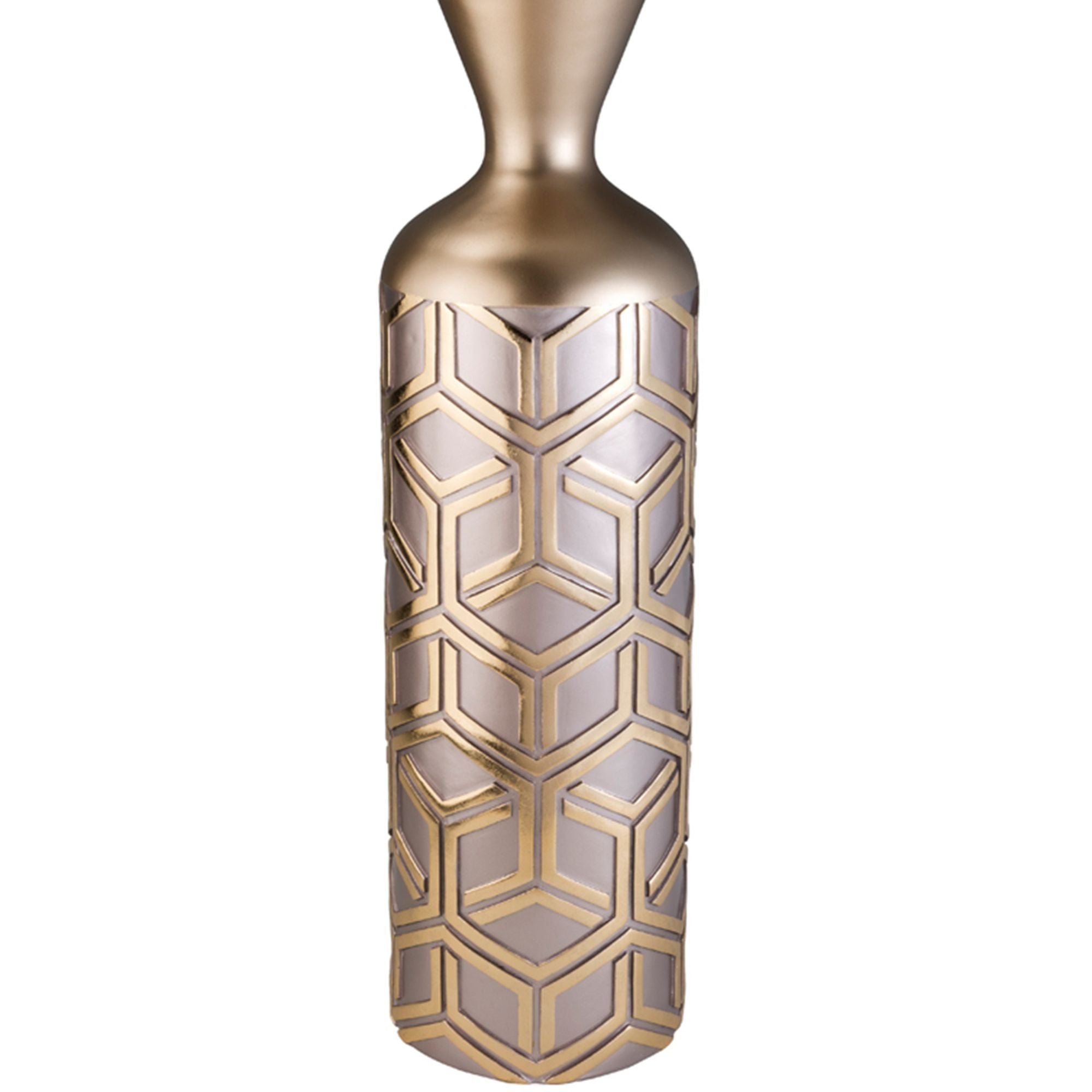 22" Tall Polyresin Decorative Vase, Weave Rose Gold Design